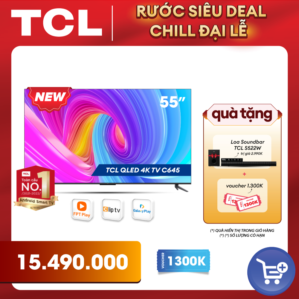 [SẢN PHẨM MỚI 2023 - Hàng chính hãng] QLED TV 4K UHD - Tivi 55'' - TCL 55C645 - Tivi 55 inch - Tivi cao cấp