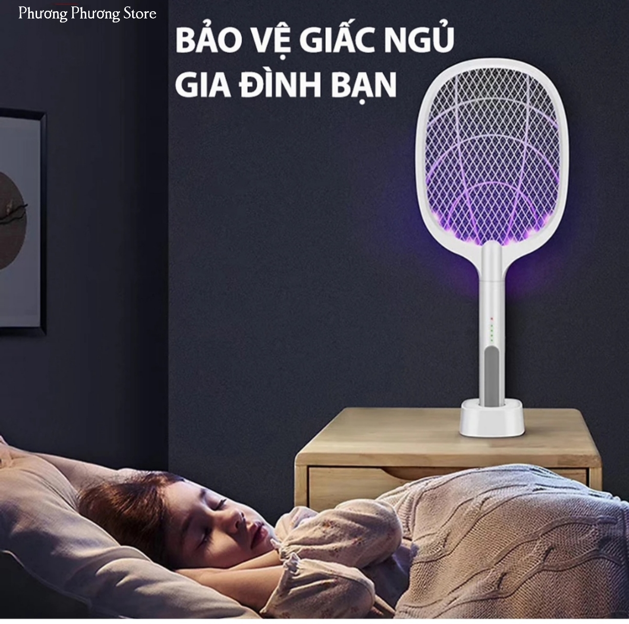 Vợt Muỗi Thông Minh 3 Trong 1 Tích Hợp Vợt Bắt Muỗi, Bẫy Muỗi và Đèn Ngủ Siêu Tiện Lợi, An Toàn Giúp Bảo Vệ Sức Khẻo &amp; Giấc Ngủ Gia Đình Bạn