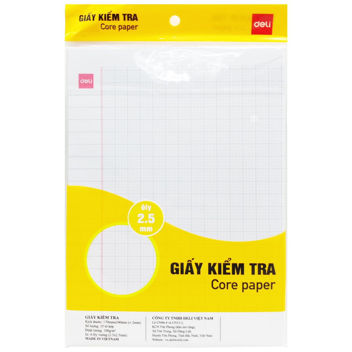 Giấy Kiểm Tra - 4 Ôly Vuông 2.5 mm - 170 x 240 mm - 100gsm - Deli CN601 (15 Tờ Kép)