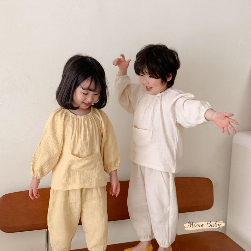 Bộ quần áo dài tay vải xô muslin cao cấp phối túi bụng đáng yêu cho bé QA42 Mimo Baby