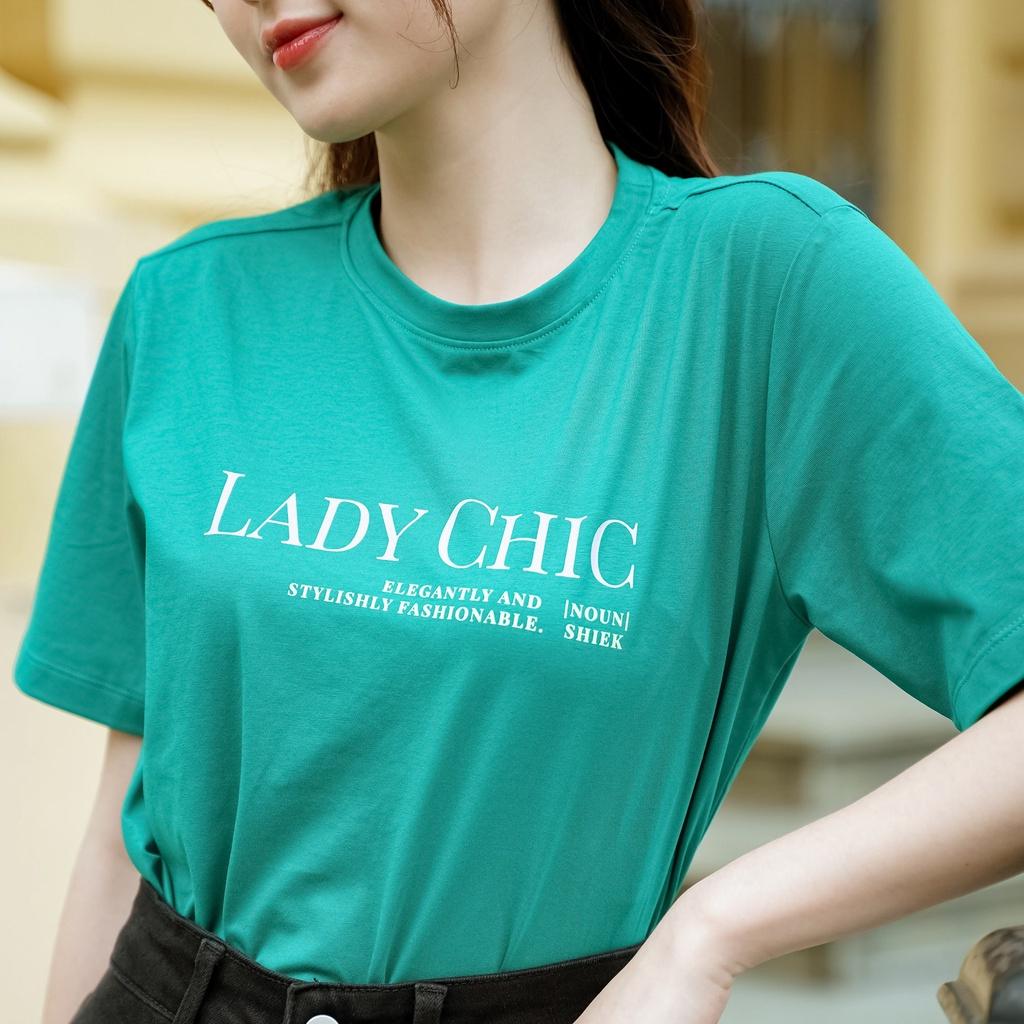 Áo thun tay lỡ Méo shop cổ tròn cotton in chữ Lady Chic freesize form rộng