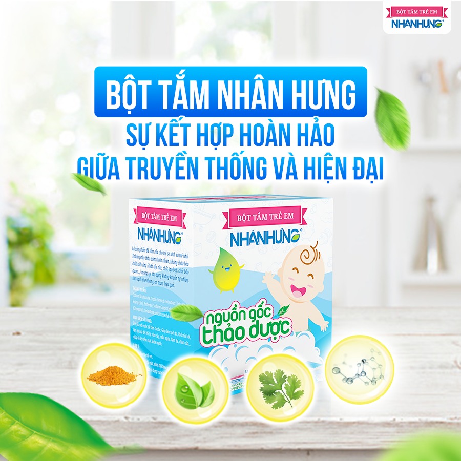 Bột pha nước tắm trẻ em Nhân Hưng làm sạch da, kháng khuẩn (1g x 30 gói)