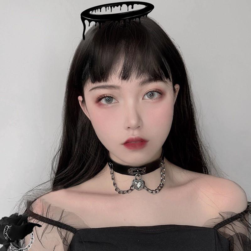 Vòng cổ choker da mặt hình trái tim phong cách Hàn Quốc cá tính thời trang