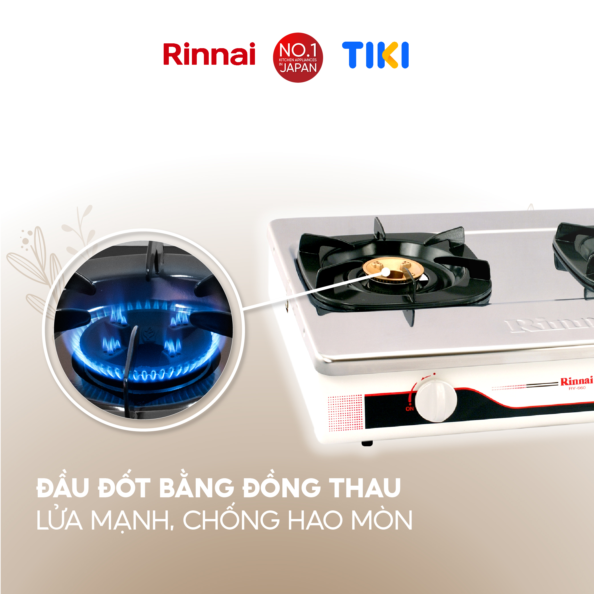 Bếp gas dương Rinnai RV-660(S) mặt bếp inox và kiềng bếp men - Hàng chính hãng.