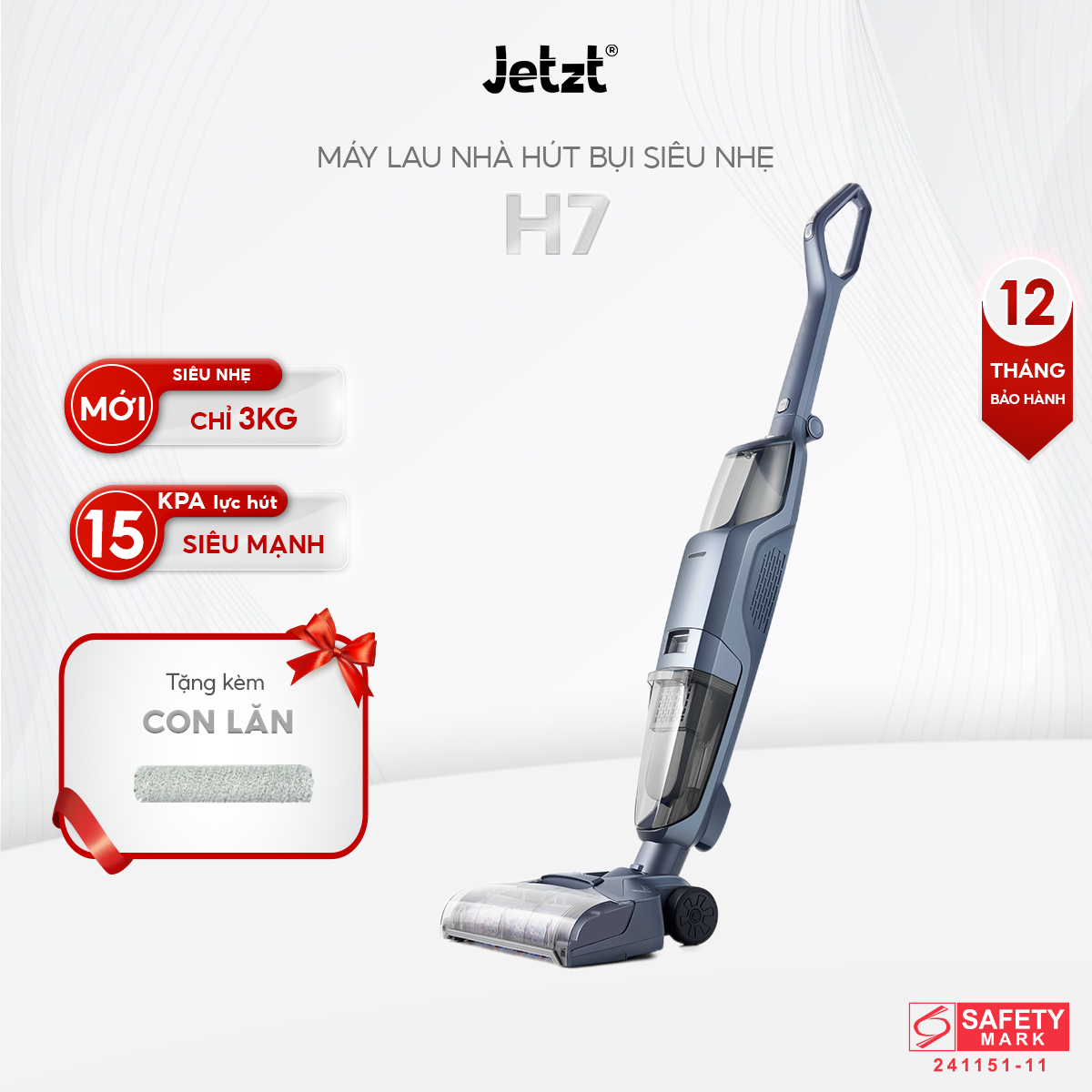 Máy lau sàn hút bụi trọng lượng siêu nhẹ JETZT H7, Hàng chính hãng