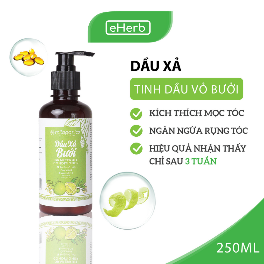 Dầu Xả Bưởi Nuôi Dưỡng Tóc Mềm Mượt, Phục Hồi Tóc Hư Tổn Từ Tinh Dầu Bưởi Nguyên Chất MILAGANICS 250ml (Chai)