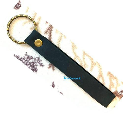 Móc khóa da bò cao cấp đơn giản &amp; sang trọng màu đen Kalanos KMKN110-Den, Móc khóa da bò xịn thanh lịch thời trang