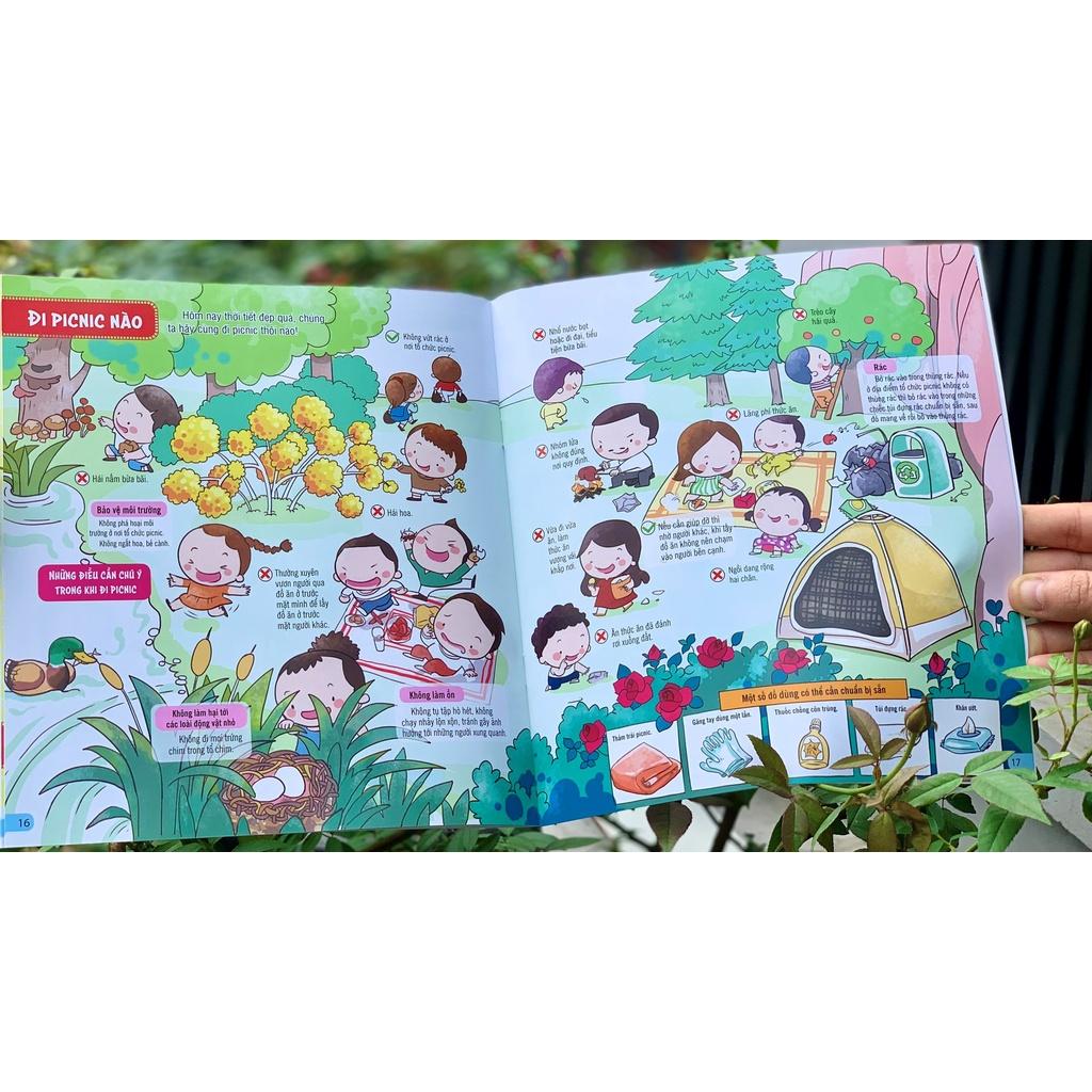 Sách – Kỹ năng sống đầu đời cho bé - Kĩ năng giao tiếp ngoài xã hội - Kiến thức bảo vệ bản thân - Quy tắc ứng xử trên bàn ăn - Quy tắc ứng xử nơi công cộng - Quy tắc ứng xử hàng ngày