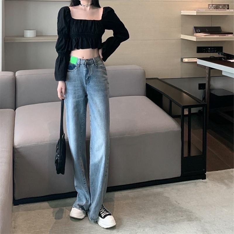 Áo croptop đũi nhăn dáng cổ vuông tay loe 2021