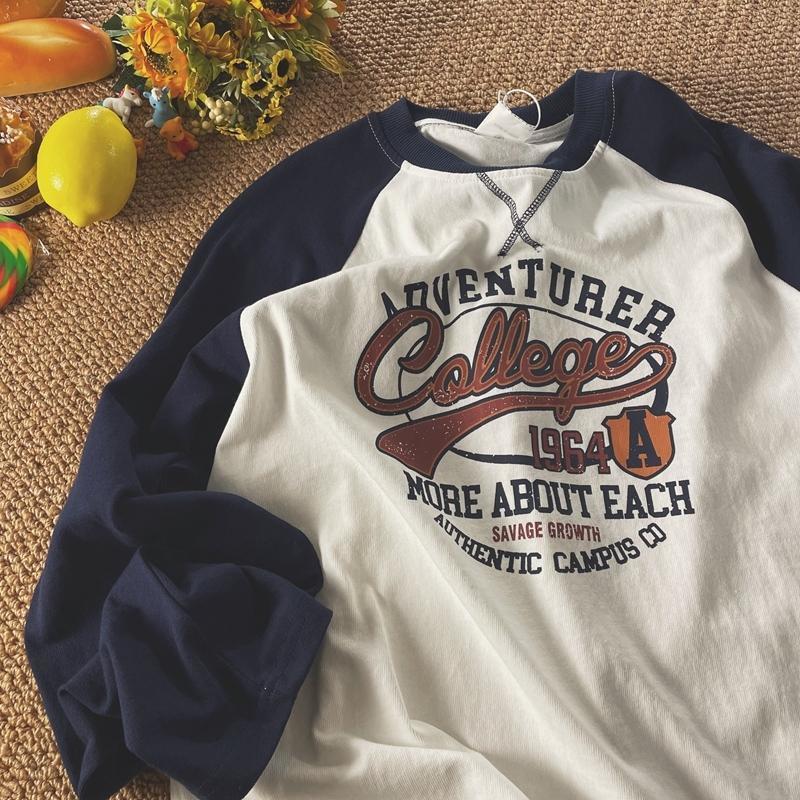 Áo Thun Raglan Tay Dài Dáng Rộng Phong Cách Retro 3 Kiểu Cho Nam Giới Size L-4Xl - Trắng