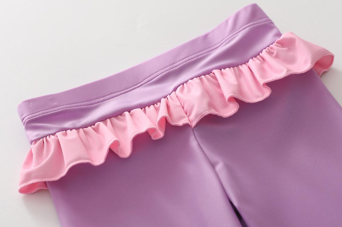 Set đồ bơi 2 chi tiết gồm áo bơi dài tay và quần dài cho bé gái nàng tiên cá tím phối bèo xinh xắn