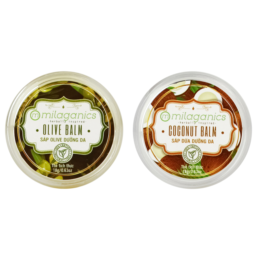 Combo 2 Sáp Dưỡng Da Olive Và Dầu Dừa Thiên Nhiên Milaganics (18g/hộp)