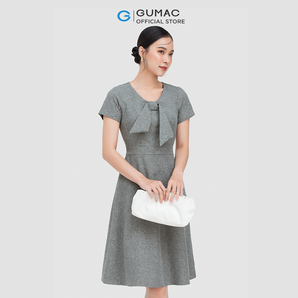 Đầm form chữ A phối nơ cổ DC05059 thời trang GUMAC