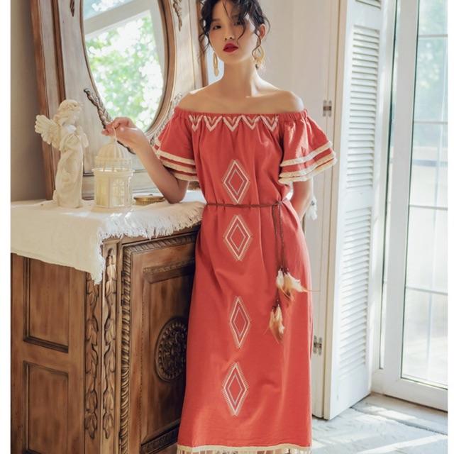Đầm mộc Lanh kèm Dây kiểu Bohemia