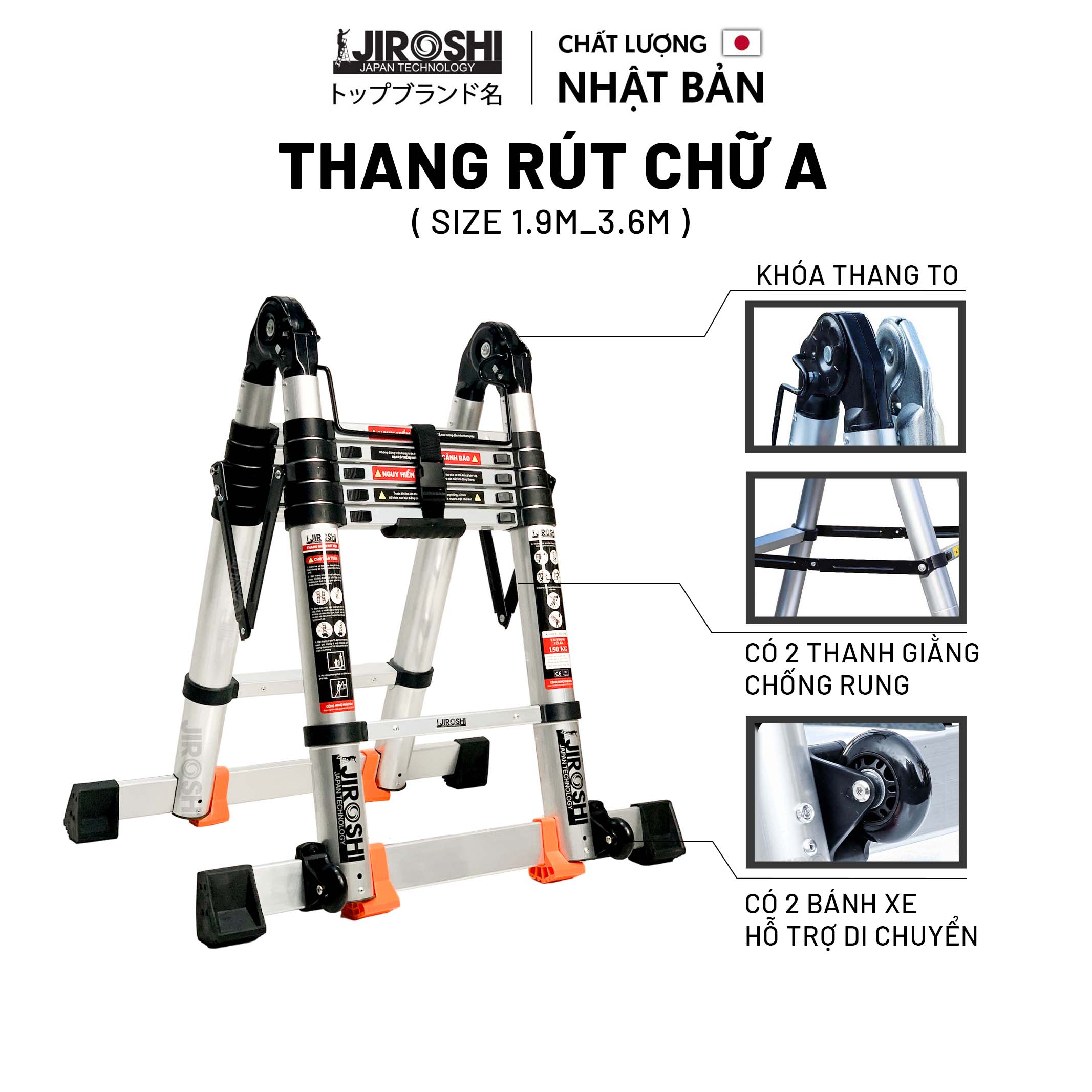 Hình ảnh Thang nhôm rút chữ A 3m8 5m 5m6 6m4 7m2 công nghệ  nhật bản bảo hành 12 tháng