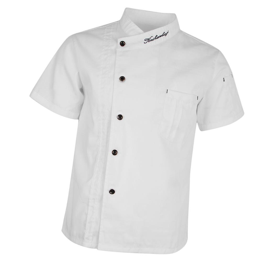 2 Pieces Durable Men Unisex Chef Jacket Coat Short Sleeve Kitchen Uniform Clothes