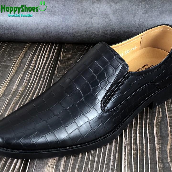 Giày Lười Nam Công Sở Happyshoes Da Bò Thật Dập Vân Cá Sấu - HS83 đen