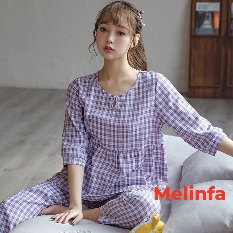 Bộ đồ ngủ quần dài nữ vải bông Cotton tự nhiên mềm mại thoáng mát, bộ Pyjamas mặc nhà nữ mã VABD0282