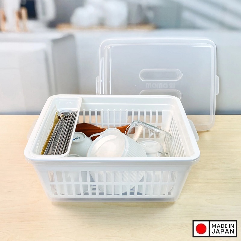 Hộp bảo quản bát, đĩa có nắp,có ngăn để đũa thìa riêng biệt giúp bạn dễ dàng lấy ra khi sử dụng - nội địa Nhật Bản