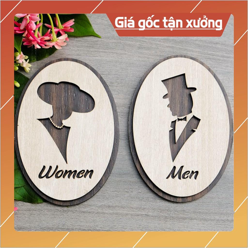 Bộ bảng 2 cái WC Nam + Nữ hướng dẫn toilet gỗ