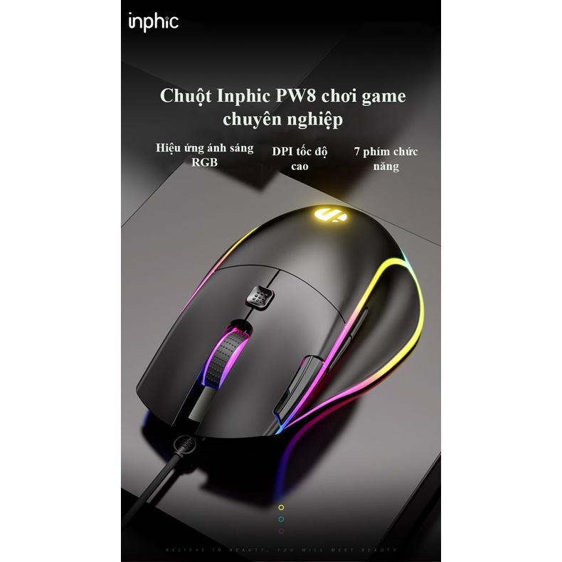Chuột gaming có dây INPHIC PW8, chuột chơi game 7200 DPI 13 chế độ LED RGB, 7 phím chức năng - Hàng Chính Hãng