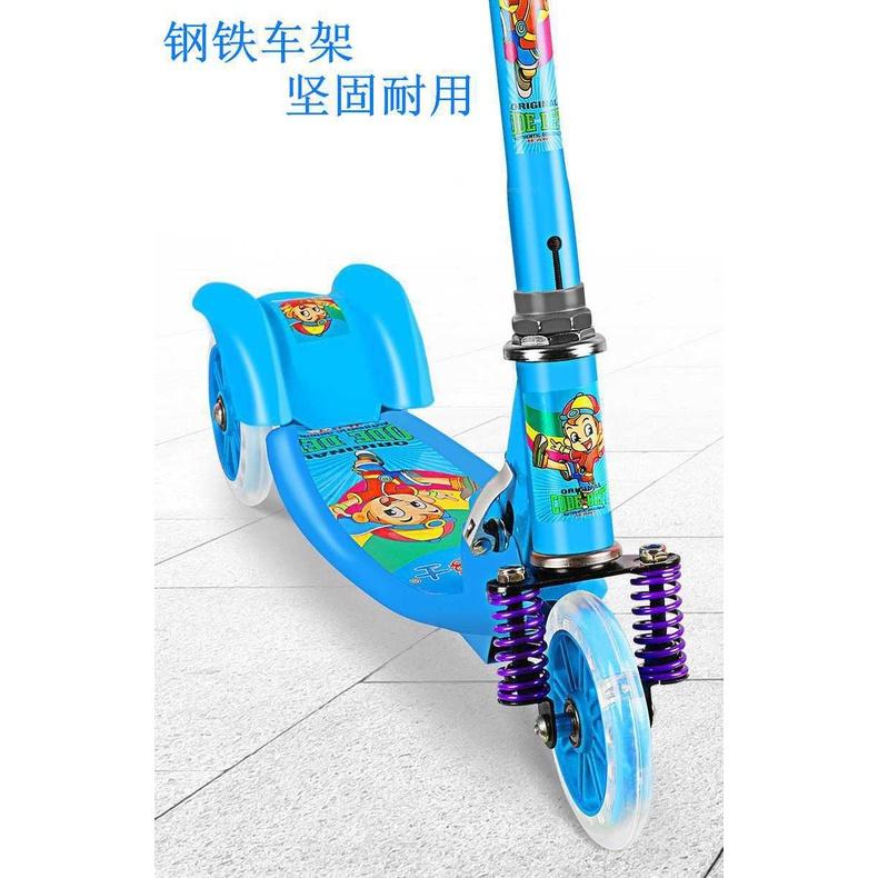 Xe scooter khung sắt cho bé HCM-LOẠI TO Xe trượt trẻ em 3 bánh gấp gọn có đèn phát sáng, khung sắt cứng cáp