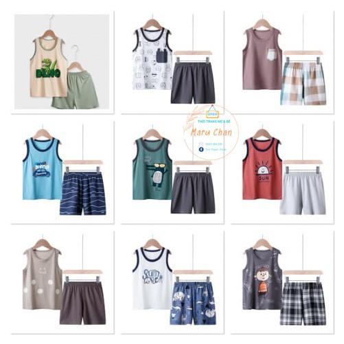 Bộ ba lỗ Quảng Châu cotton bé trai chất liệu cotton siêu mát, thấm hút mồ hôi size 11-21kg