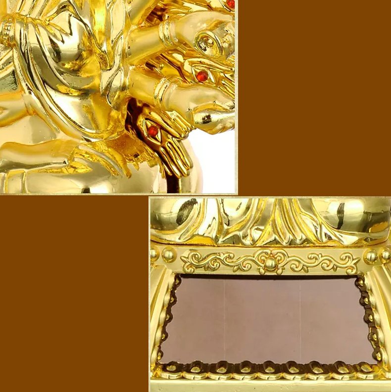 Tượng để xe Phật Thiên Thủ Quan Âm bằng hợp kim mạ vàng C13 (Tượng 2 mặt, sử dụng năng lượng mặt trời, có thể dùng Pin)