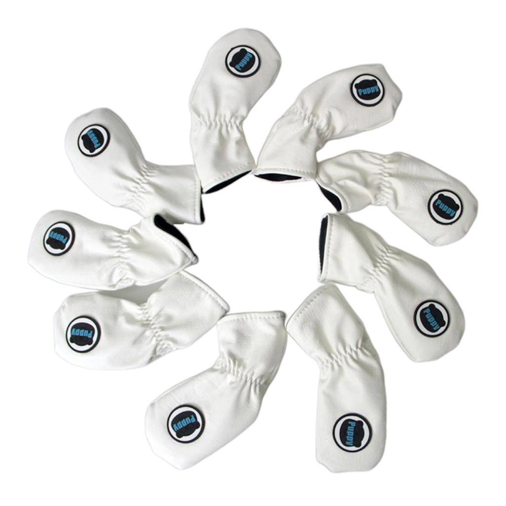 9x Golf Iron Head Covers Soft PU Leather Club Headcover & 6pcs Golf Hat Clip