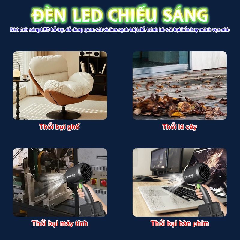 Máy thổi bụi cầm tay pin sạc công suất lớn Booster Boluojun TF-64C