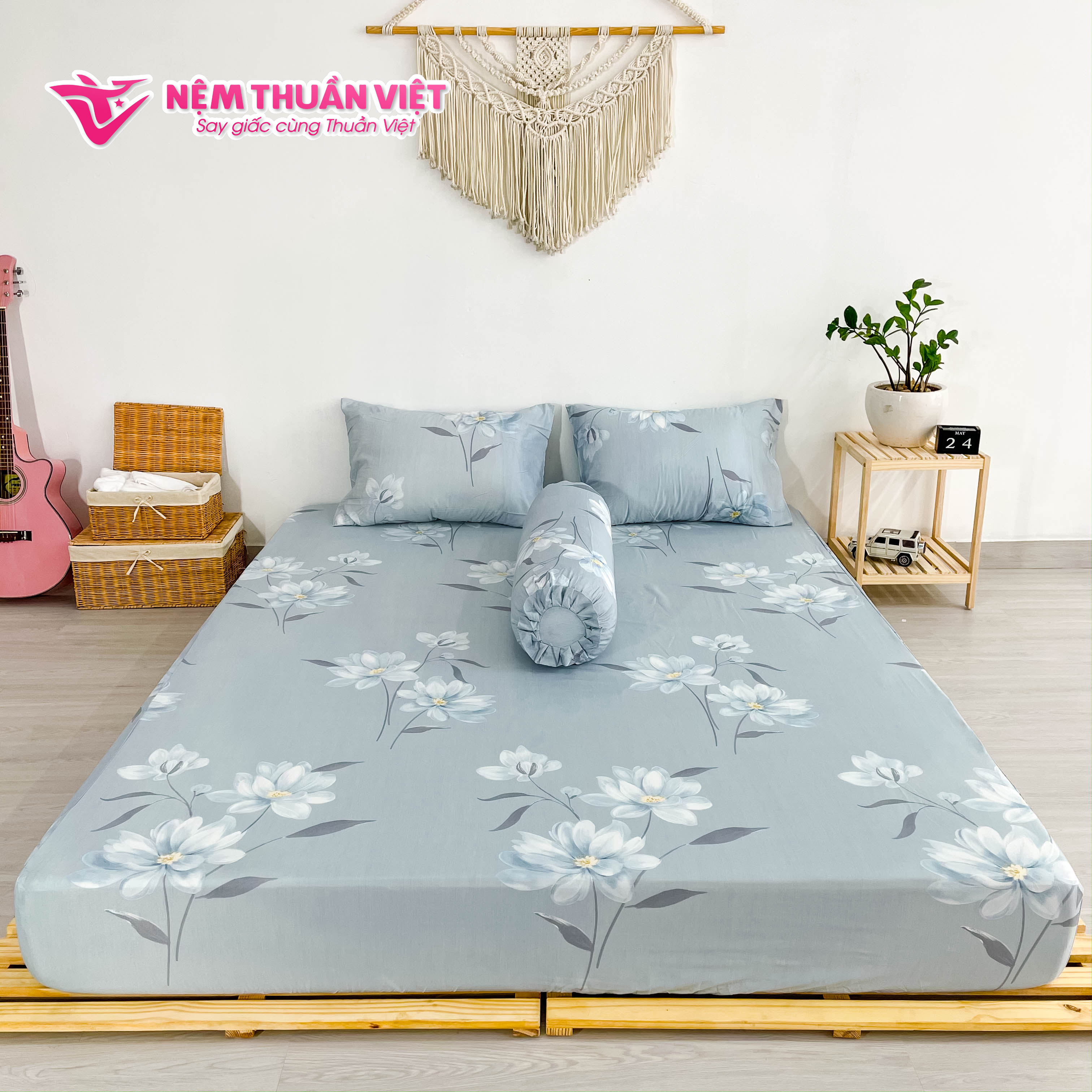 Bộ Ga 4 Món Tencel Thuần Việt - Bộ sản phẩm gồm 2 vỏ gối nằm, 1 vỏ gối ôm, 1 ga - Mã sản phẩm T14