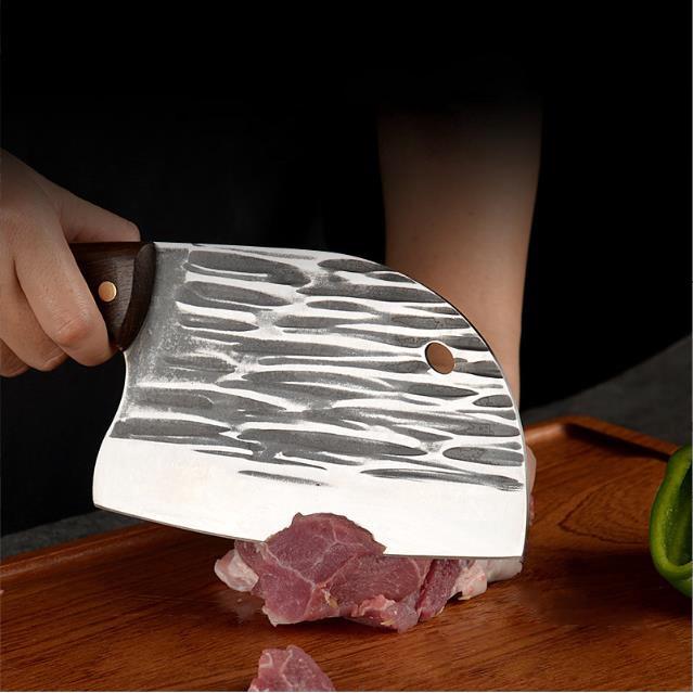 Dao bếp thái chặt gà vịt không rỉ , mặt dao dập chìm hoa văn phong thủy, giữ sắc bền - TR5 tc