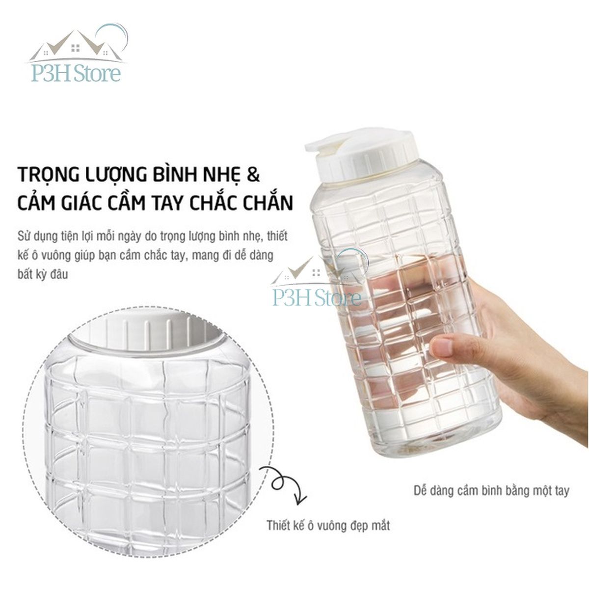 Bình đựng nước nhựa Lock&amp;Lock Chess Water Bottle 1.0L/1.5L Nắp màu trắng HAP810 HAP812 P3hstore