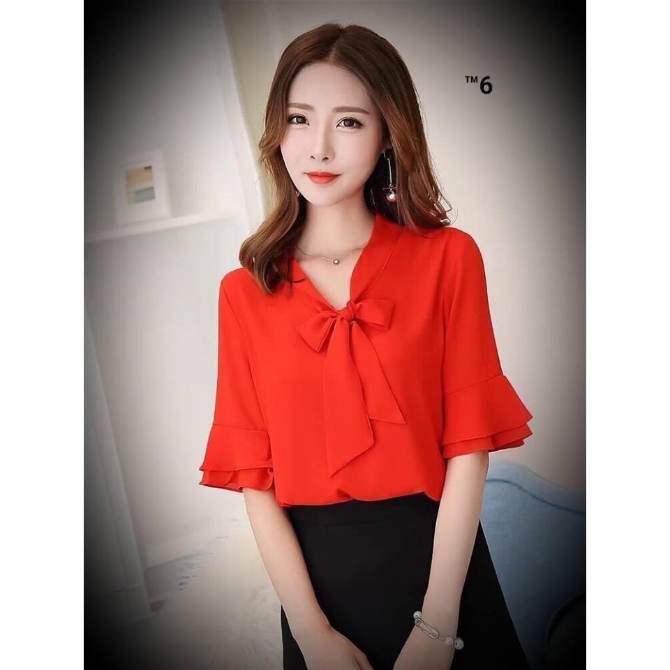 Áo Sơ Mi Cổ Thắt Nơ Tay Loe Điệu Đà