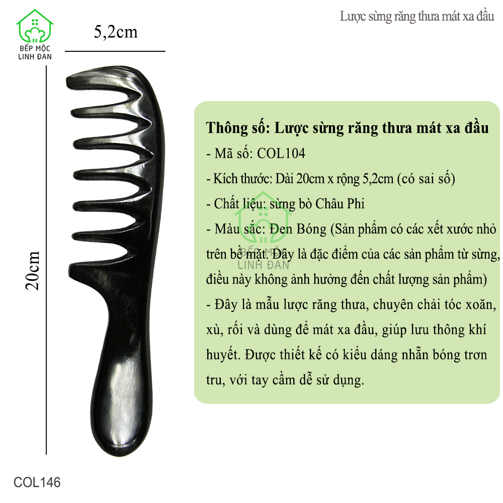 Lược Sừng Răng Thưa Mẫu Massage Đầu