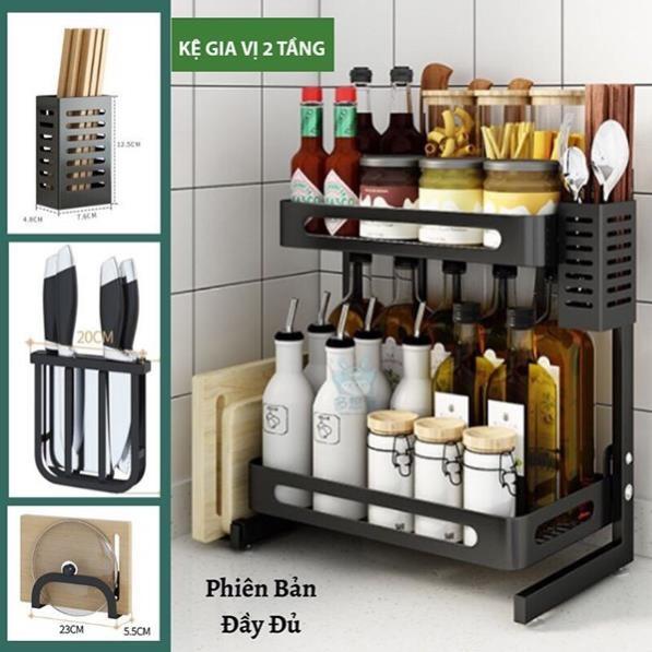 Kệ gia vị 2 tầng INOX sơn tĩnh điện đen 2 TẦNG - Kệ để dao thớt đũa đồ nhà bếp đa năng tiện dụng