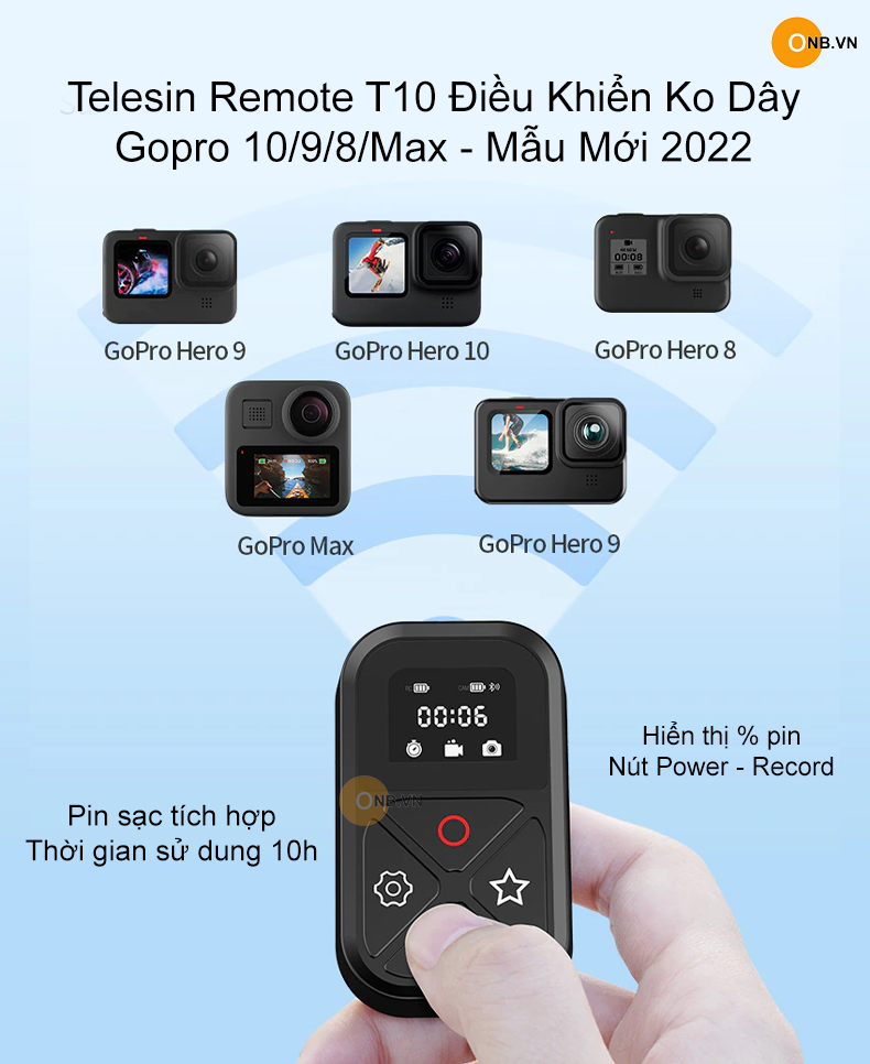 Telesin T10 Remote cho GoPro 11 10 9 8 MAX mẫu mới 2023