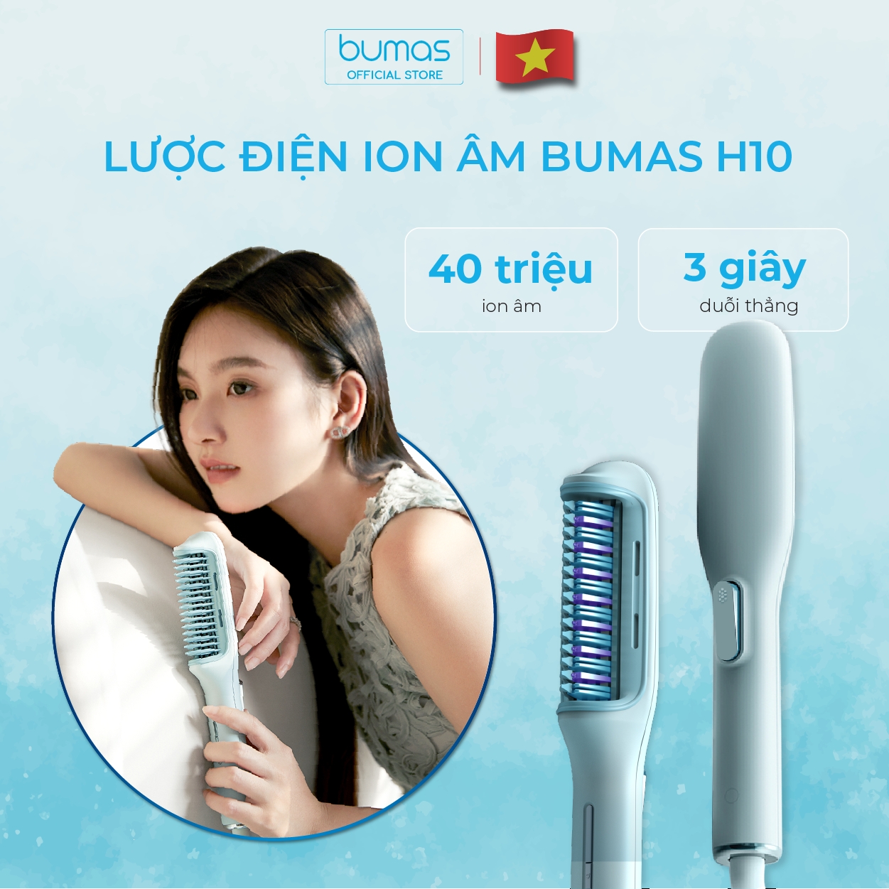 Lược Điện Ion Âm BUMAS H10 - Máy Duỗi Tóc Phủ Protein Kích Thích Mọc Tóc - Chăm Sóc Tóc Mềm Mượt - Hàng Chính Hãng