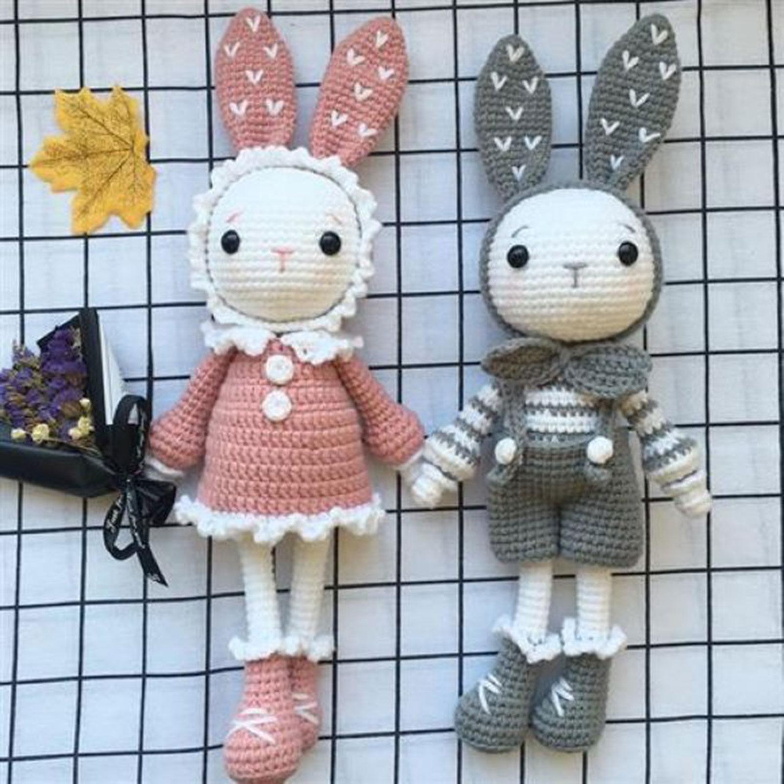 Handmade Beginner Crochet Kit, A Pair of Rabbit Crocheting Crafts Hand Made Toy