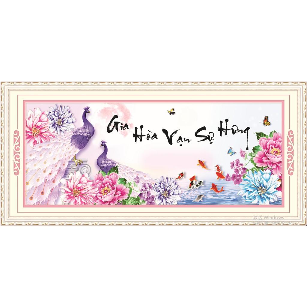 TRANH ĐÍNH ĐÁ chim công Gia Hoà Vạn Sự Hưng 88750 |100X50CM| _Chưa đính