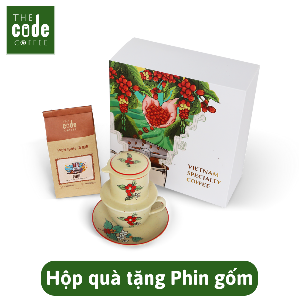 Hộp quà tặng Cà phê Phin và Phin lọc gốm Việt Nam cao cấp - Dạng hạt hoặc bột - Gói 200g - Phin Gift Box