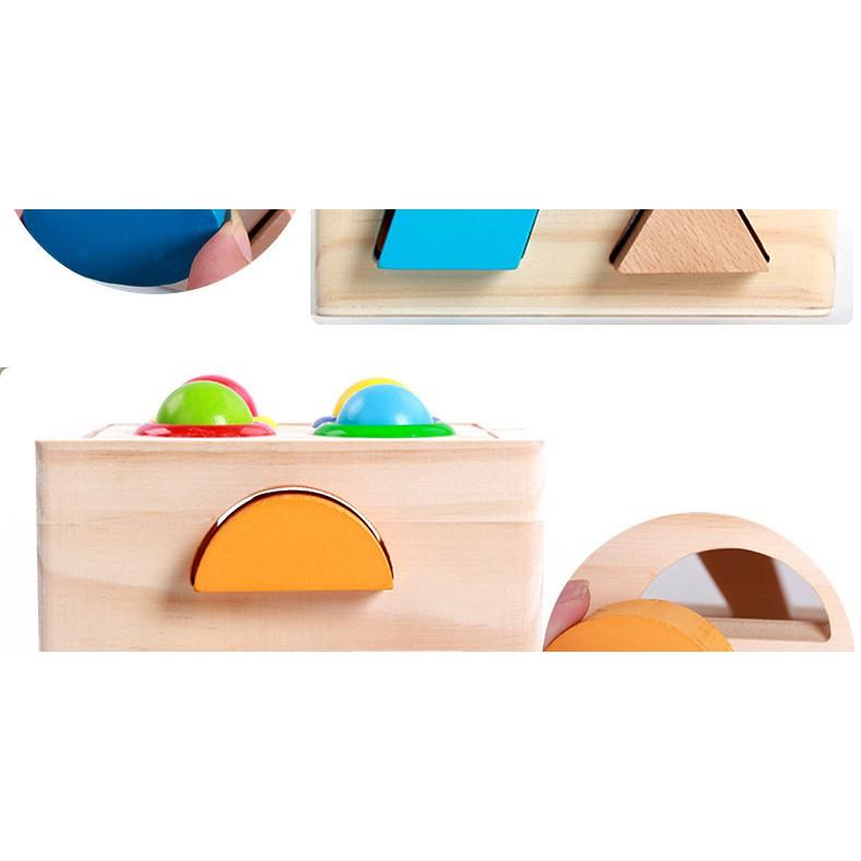 Đập Bóng Thả Hình Đồ Chơi Gỗ Montessori ,Màu Sắc Đẹp,Bé Luyện Kỹ Năng Tay và Học Màu Sắc,Hình Khối