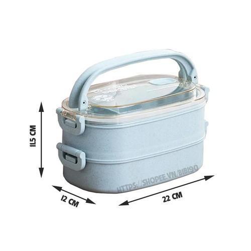 Hộp Cơm Lúa Mạch 2 Tầng 2 Ngăn Kèm Đũa Thìa - Hàng Loại 1