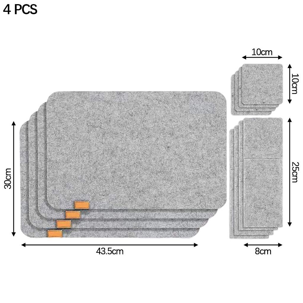 Set of 4 Felt Place Mats Coasters Dining Table Placemat Non-Slip Grey