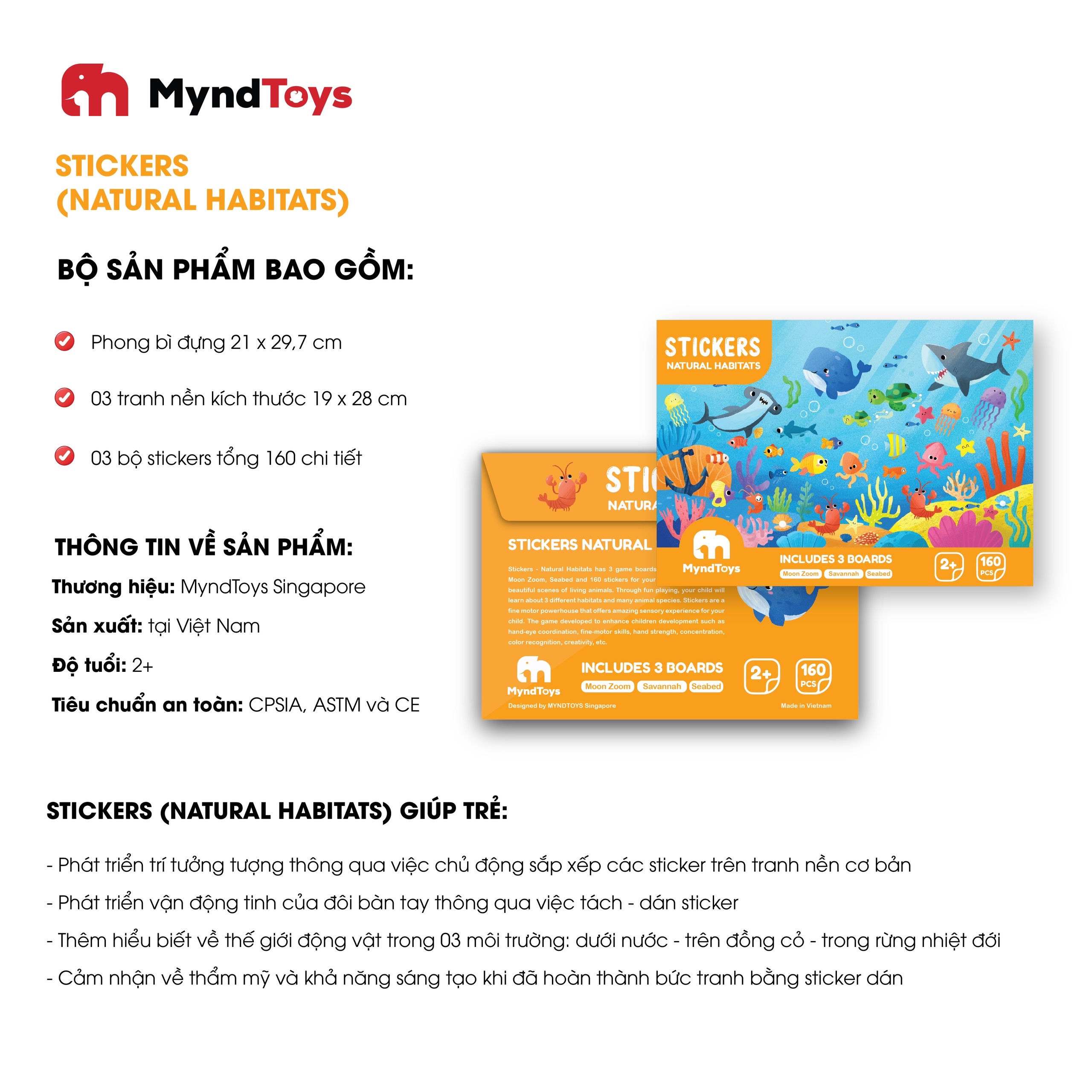 Bộ 160 Miếng Dán Stickers Myndtoys Cao Cấp 03 Chủ Đề An Toàn Cho Bé Từ 2 Tuổi