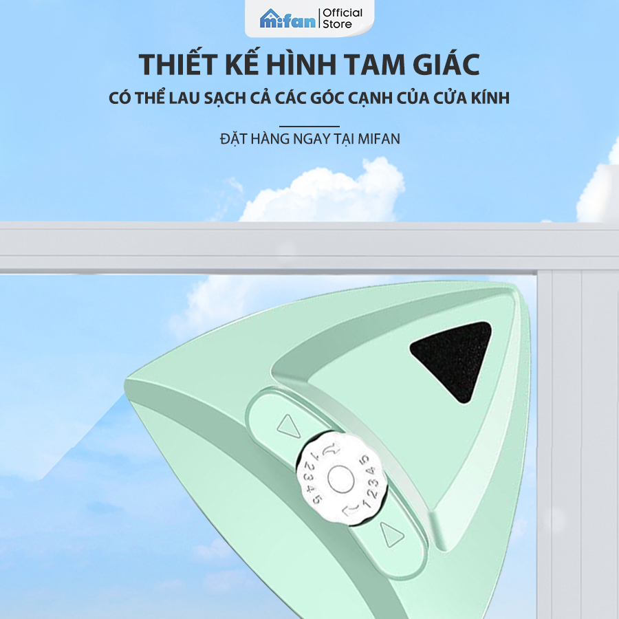 Bộ Lau Kính 2 Mặt Nam Châm Thông Minh MIFAN - Làm sạch cửa kiếng hai mặt nhà cao tầng chung cư - Nút điều chỉnh lực hút - Hàng chính hãng