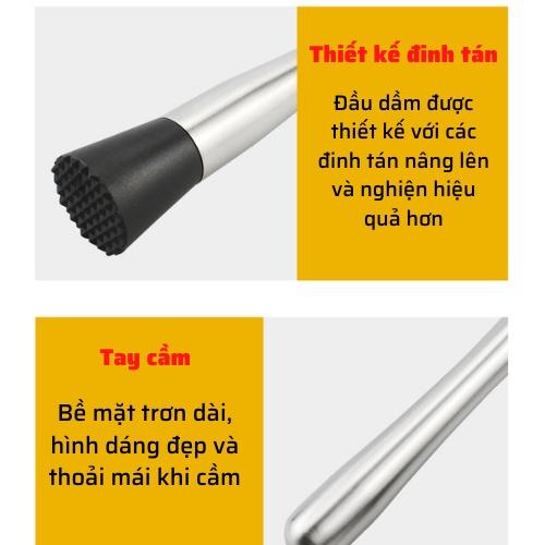 Chày dầm pha chế cocktail Inox cao cấp chày bar chuyên dụng dầm hoa quả dụng cụ nghiền khuấy pha chế đồ uống tiện lợi