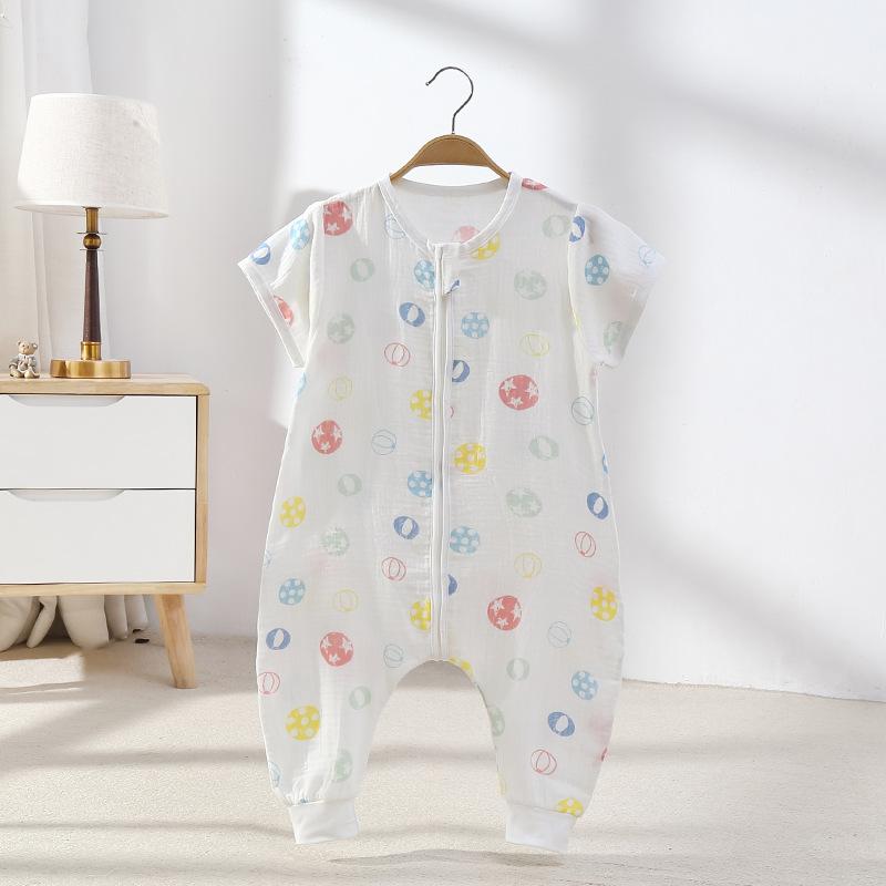 Túi Ngủ Cho Bé Đôi Gạc Cotton Nguyên Chất Nữ Tay Ngắn Mùa Xuân Trẻ Em Mùa Hè Bộ Đồ Ngủ Trẻ Em Bé Trai Bé Gái Nighty Quần Áo 0-4T