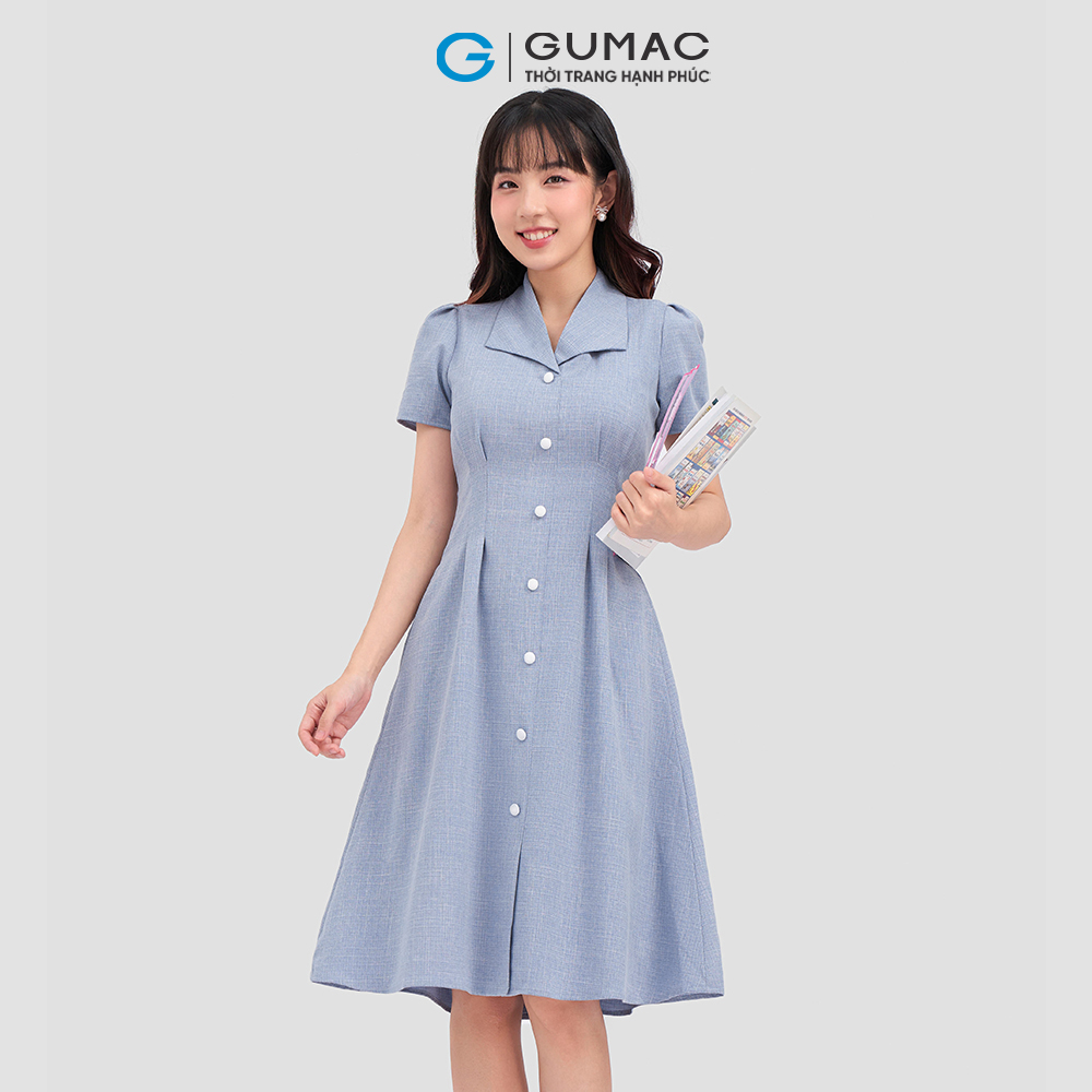 Đầm pen eo GUMAC DC12004 nút bọc thanh lịch
