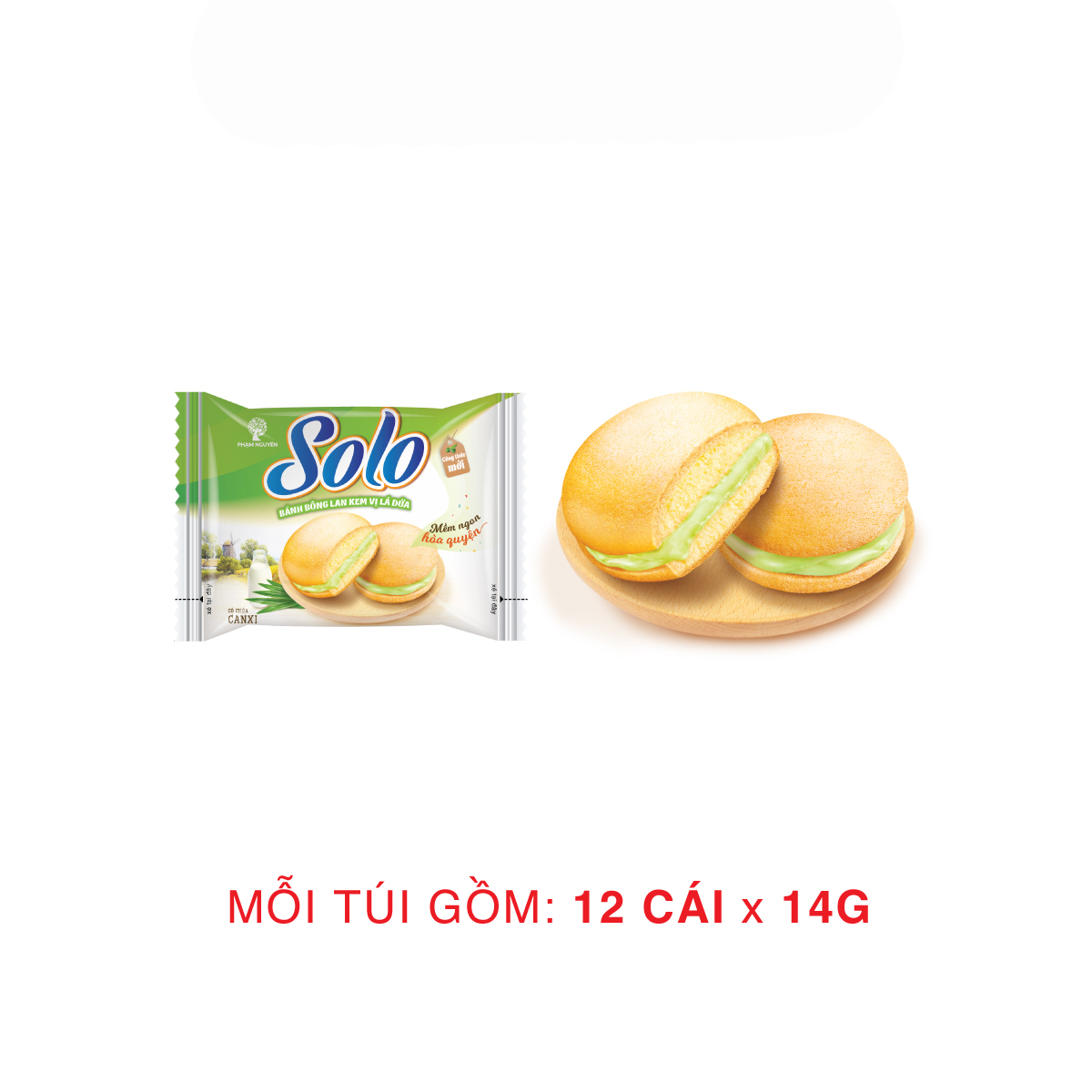 Bánh Solo kem vị lá dứa - Pandan NEW 168 (14g x 12cái)